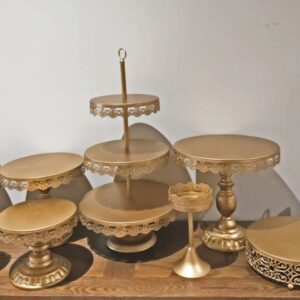 10 Metal gold cake tray-pastry set