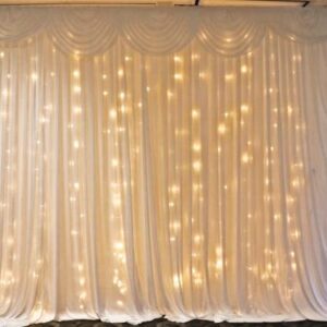 White Sheer Elegant Backdrop with stand and fairy lights