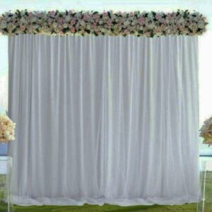 White Sheer Elegant Backdrop with stand and flower garland